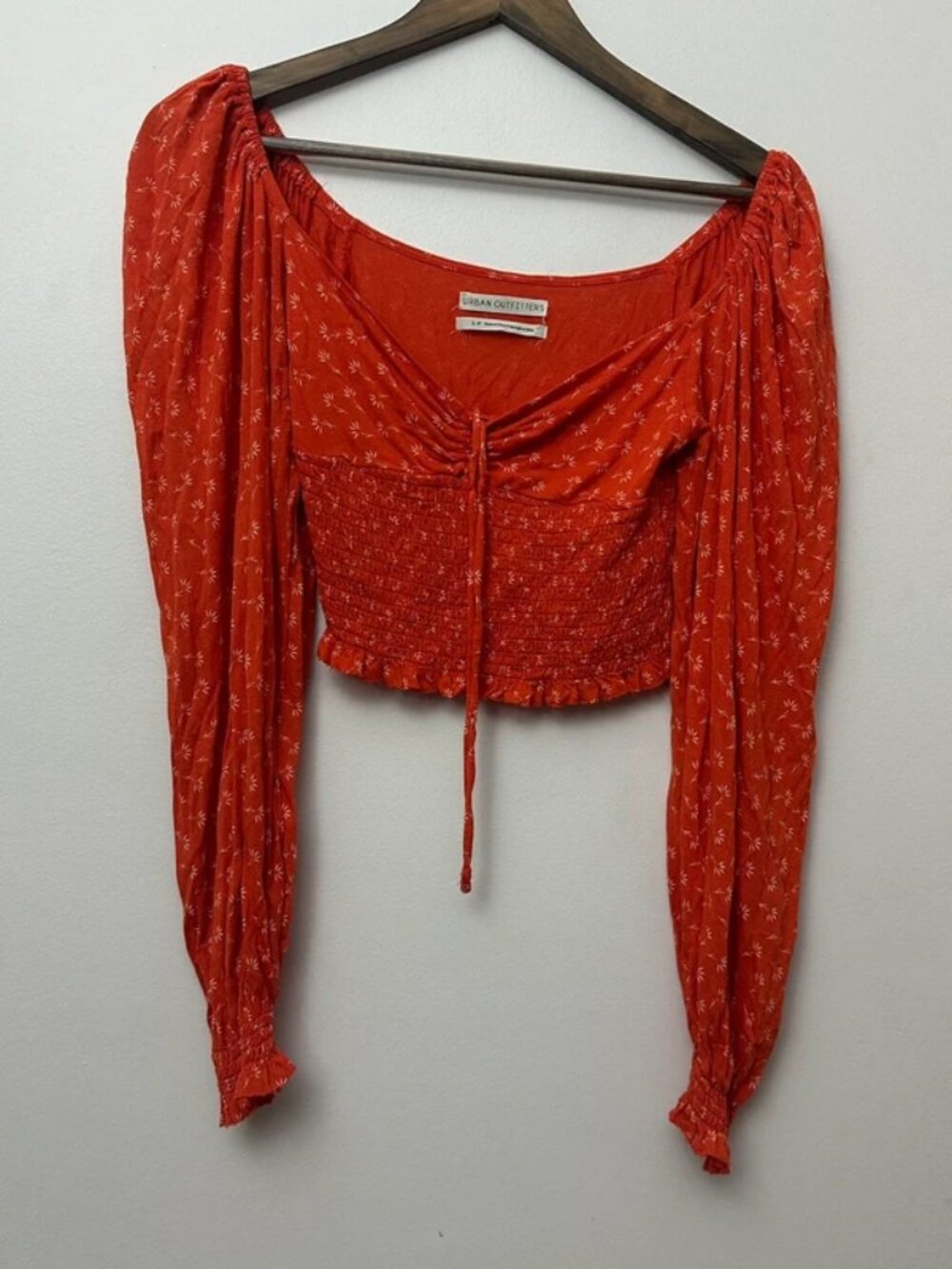 Urban Outfitters Women’s Small Orange Floral Smocked Crop Top Long Sleeve